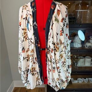 Sandy & Sid Floral Kimono Cardigan Open Front Boho Drape Jacket Small S Rayon